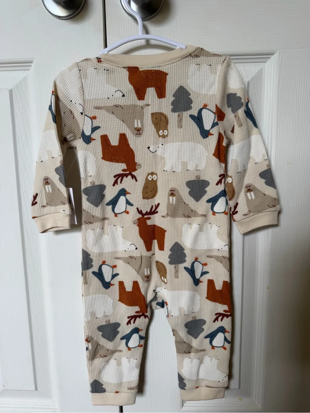 Old Navy Beige Woodland Animal Long-Sleeve One-Piece